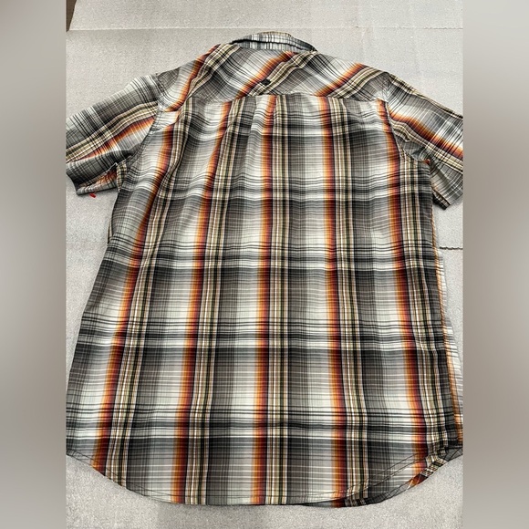[L]Prana Casual Button Down Shirt in Black Orange and Gray Plaid - Picture 6 of 6